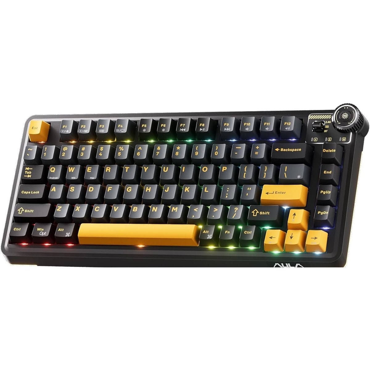 Teclado AULA AU75 Mecánico Inalámbrico Negro y Amarillo
