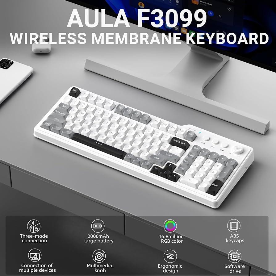 Teclado AULA F3099 Inalámbrico Blanco vista 6