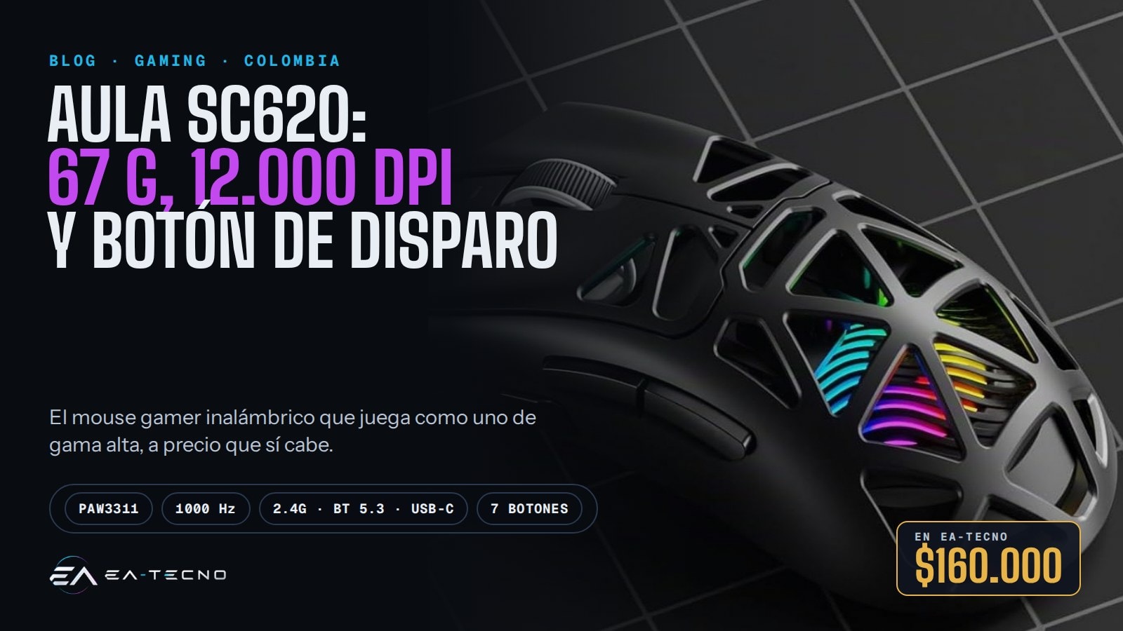 AULA SC620: el mouse gamer inalámbrico de 67 g que te hace ganar más partidas
