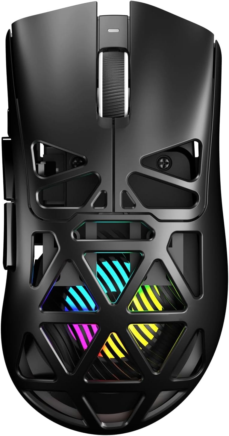 Mouse AULA SC620 negro con iluminación RGB visible a través del diseño de panal