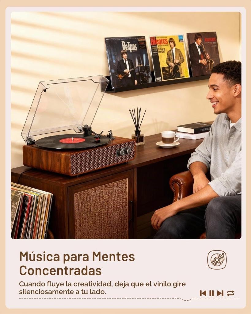 Tocadiscos Vinilo Vintage Bluetooth 3 Velocidades con Contrapeso — DANFI AUDIO TE-2018 vista 2