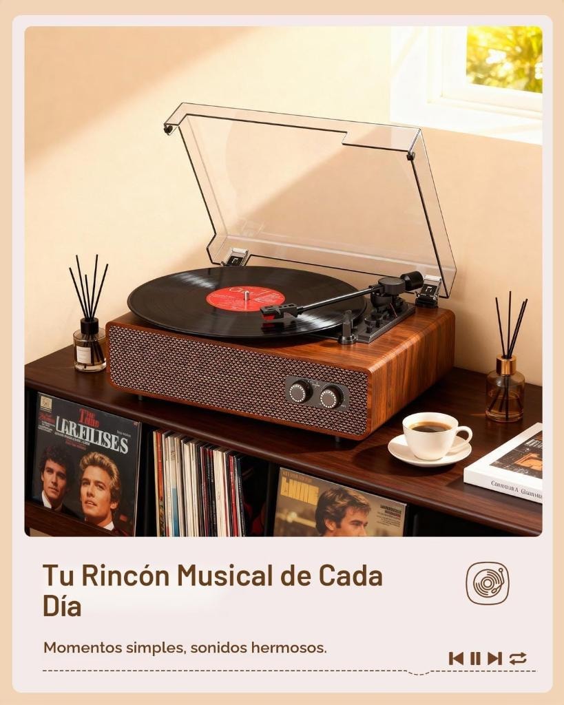 Tocadiscos Vinilo Vintage Bluetooth 3 Velocidades con Contrapeso — DANFI AUDIO TE-2018 vista 4
