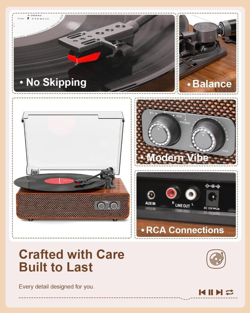 Tocadiscos Vinilo Vintage Bluetooth 3 Velocidades con Contrapeso — DANFI AUDIO TE-2018 vista 5