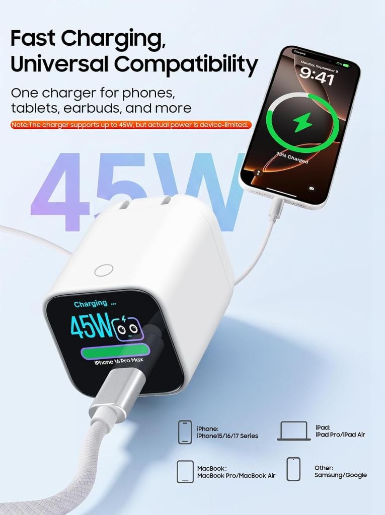 FENDALE Cargador USB-C 45W con Pantalla Inteligente vista 2