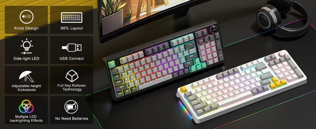 Teclado Mecánico 96 % Switch Rojo RGB vista 3