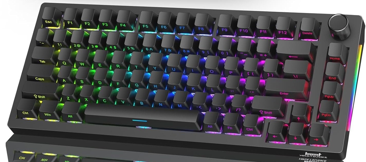 Teclado mecánico Hinatsusike H83 PRO negro 75 por ciento con RGB y perilla
