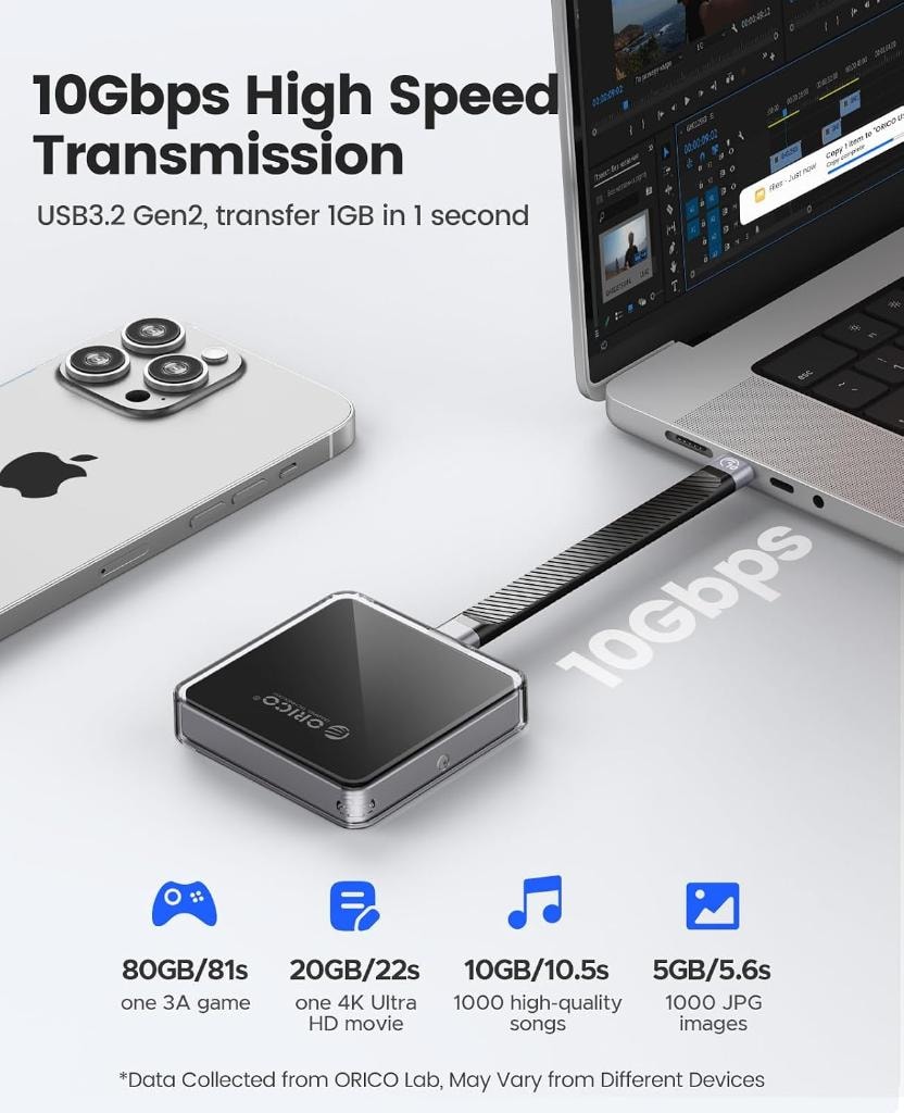 ORICO Carcasa Magnetica M.2 NVMe 2230 SSD MagSafe 10Gbps vista 4