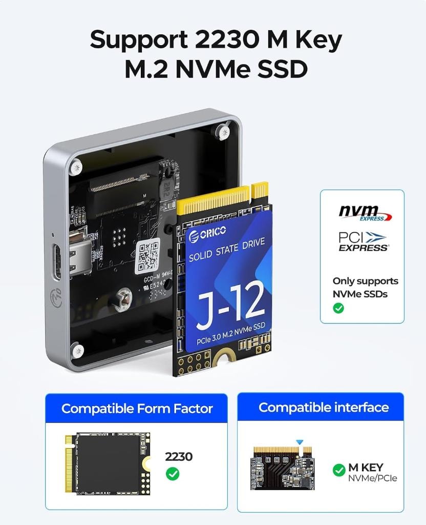 ORICO Carcasa Magnetica M.2 NVMe 2230 SSD MagSafe 10Gbps vista 5