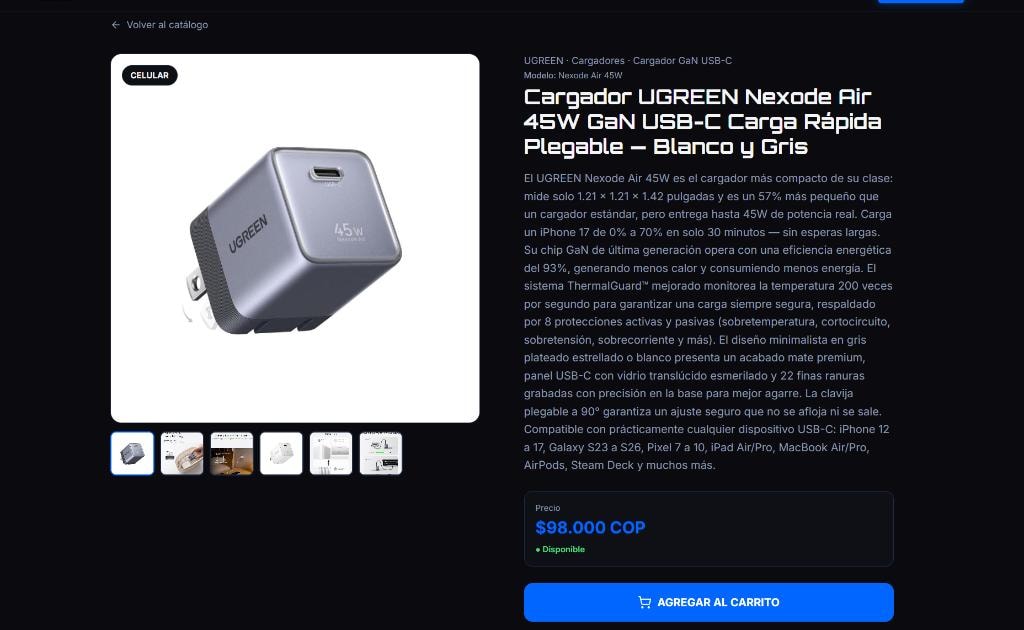 Cargador UGREEN 30W 3 Puertos GaN II USB-C Carga Rápida — 2× USB-C + 1× USB-A vista 5