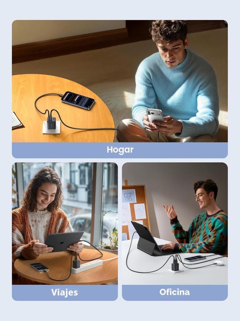 Cargador UGREEN 30W 3 Puertos GaN II USB-C Carga Rápida — 2× USB-C + 1× USB-A vista 8