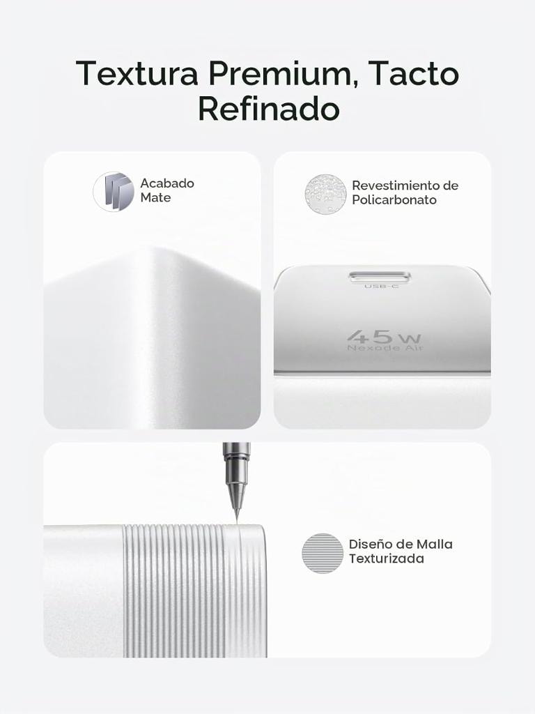 Cargador UGREEN Nexode Air 45W GaN USB-C Carga Rápida Plegable — Blanco y Gris vista 5