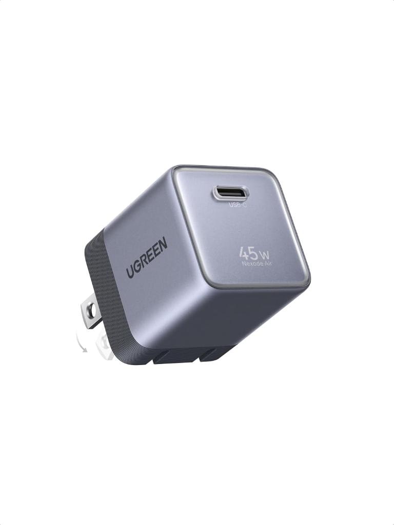 Cargador UGREEN Nexode Air 45W GaN USB-C Carga Rápida Plegable — Blanco y Gris