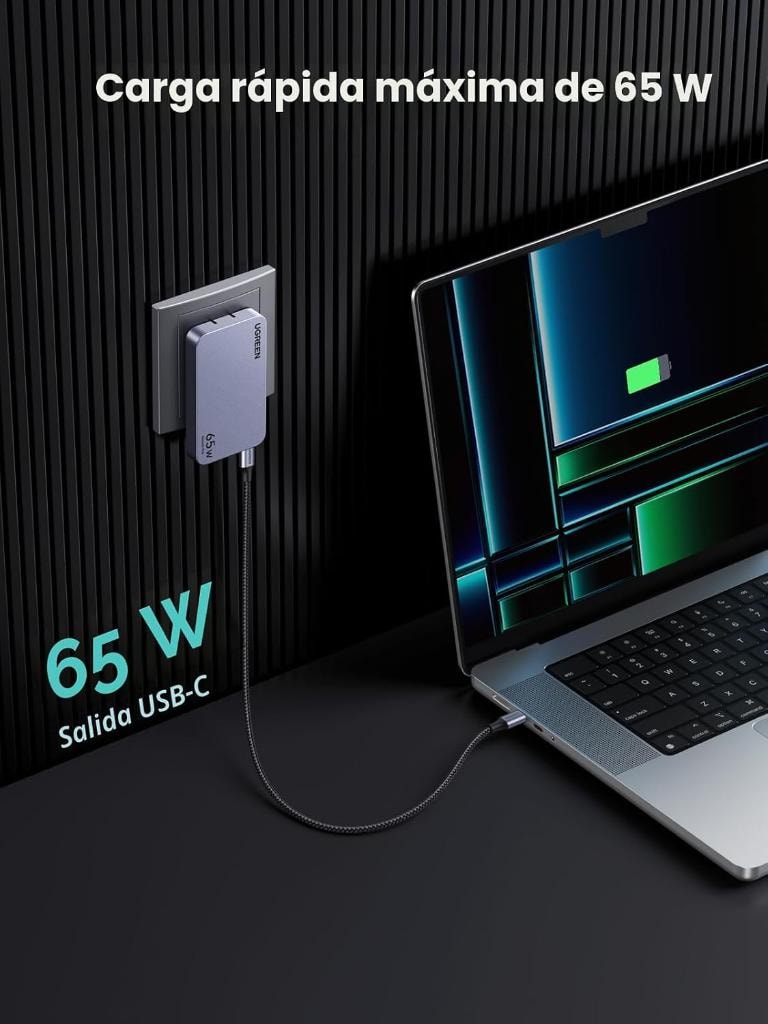 Cargador UGREEN Nexode Pro 65W 3 Puertos Carga Rápida vista 2